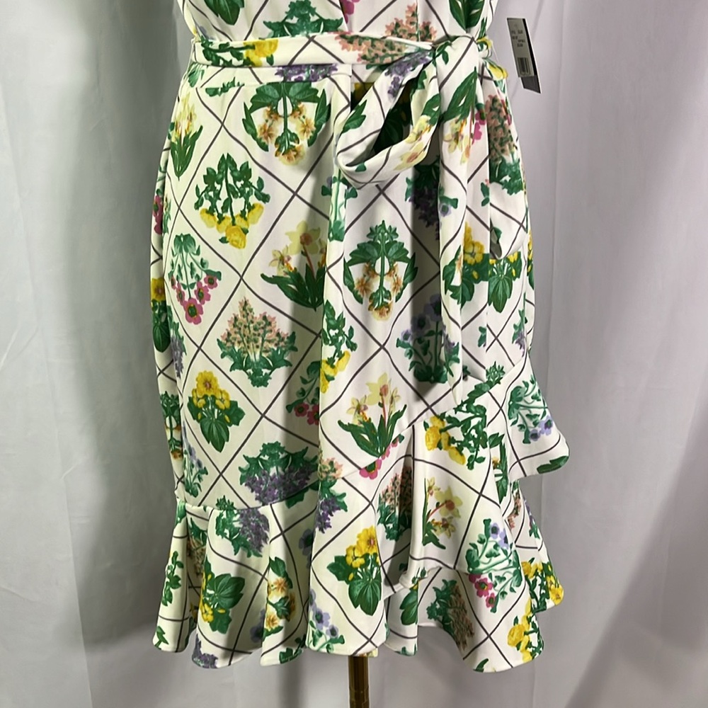 NWT Melonie T Floral Lattice Print Sleeveless High Neck Ruffle Hem Dress - Picture 8 of 16